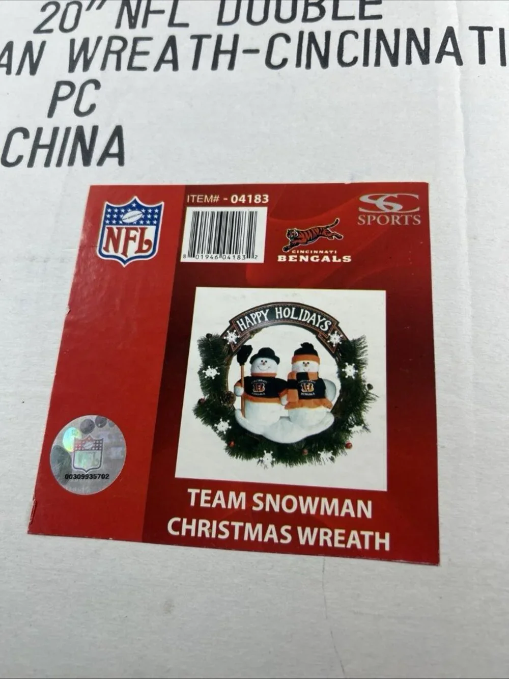 18” Cincinnati Bengals Snowman Wreath Christmas Holiday NFL Football Decoration